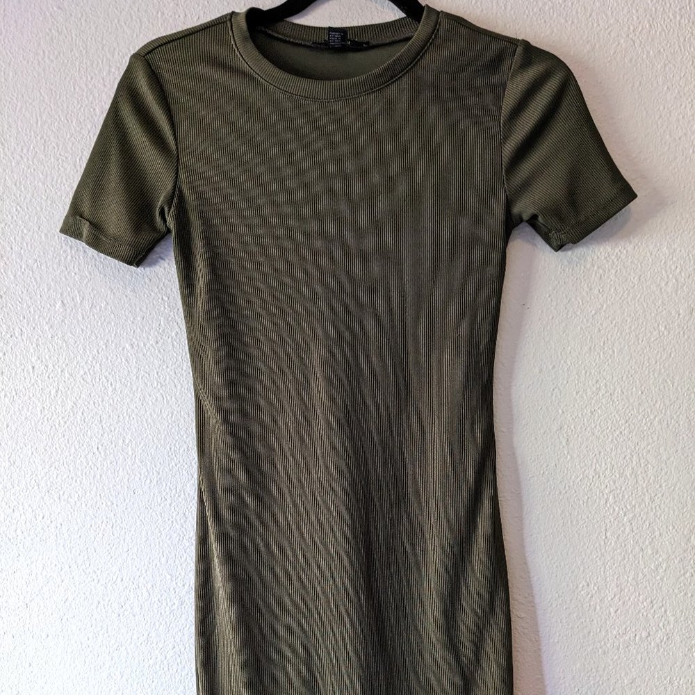 Forever 21 Ribbed Olive Green Short-sleeve Mini Bodycon Dress